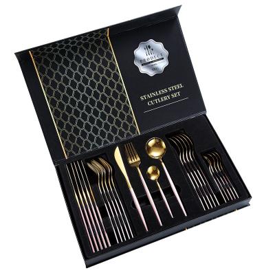 China Sustainable New Design Western Flat Handle Style Stainless Steel Flatware Set Of 24 Pieces Factory Directly Sales for sale