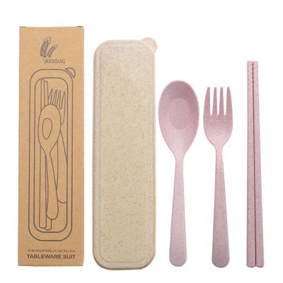 China Plastic Cutlery Straw Reusable Camping Biodegradable Plastic Wheat Fork Spoon Chopsticks Plastic Cutlery for sale