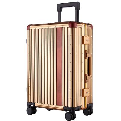 China Custom Luxury Short Travel Luggage Cabin Size Vintage Golden Suitcase With Leather Handle for sale