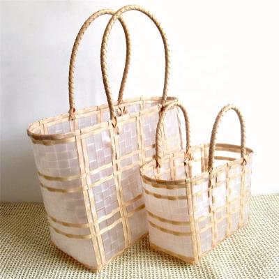 China 2020 New Straw Bag Children Bag Beach Popular Handbag Transparent Plastic Woven Bag for sale