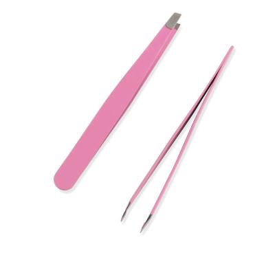 China Eco-friendly High Quality Custom Logo Stainless Steel Pink Eye Tweezers For Eyebrows for sale