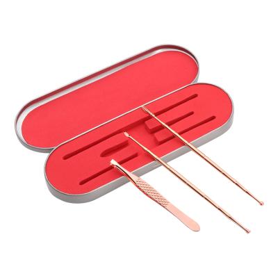 China 3 Pcs Eco-Friendly Rose Gold Stainless Steel Ear Wax Pick Ear Curette Cleaner Ear Wax Removal Bundles for sale