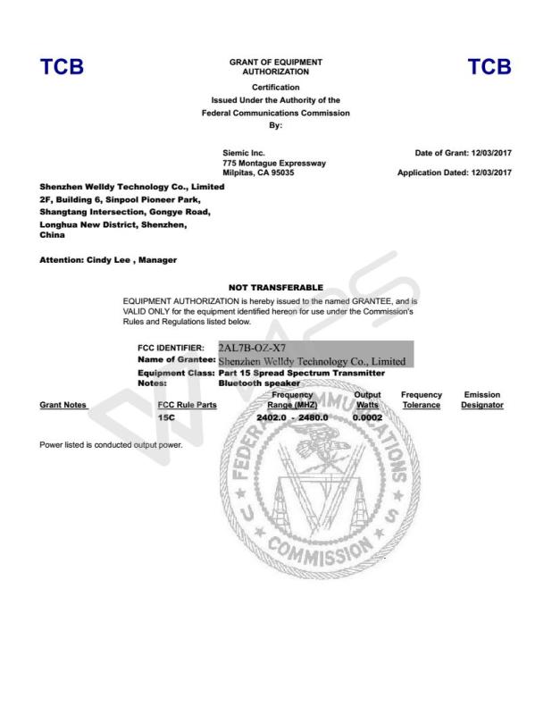 FCC - Shenzhen Welldy Technology Co., Ltd.