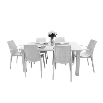 China Foldable Plastic Rattan Family Banquet Dining Table Set With 6 Chairs For Outdoor for sale