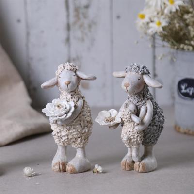 China Handmade Carved Easter Gifts Garden Cartoon Small Animal Ornaments Sets Cute Sheep Balcony Desktop Resin Crafts Handwork Decoration for sale