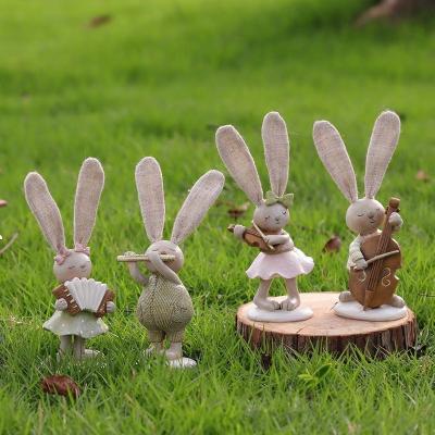 China New Design Resin Easter Bunny Color Egg Handmade Carved Cute Decoration Easter Gifts Wholesale Decoration Easter Rabbit Indoor Desktop Ornament for sale