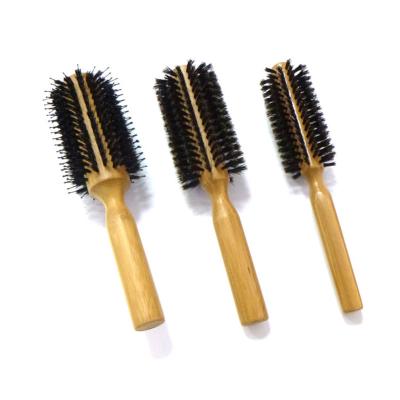 China Boar Bamboo Bristle Brush Paddle Round Hair Brush for sale