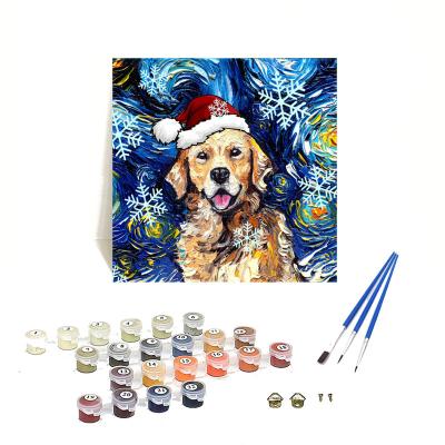 China DIY Cartoon Oil Painting Painting By Number Kit Golden Retriever With 24 Colors Adult Paints By Numbers Canvas 40x40cm ORFON Brand for sale