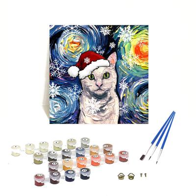 China Cartoon DIY Oil Painting Paint By Number Kit Cat Picture With 24 Colors Adult Paints By Numbers Canvas 40x40cm ORFON Brand for sale