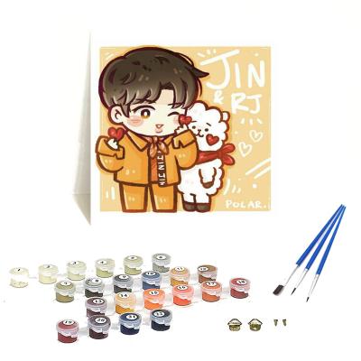 China TZ3744 Diy KOREAN Painting By Numbers Sets On Canvas BTS Oil Painting For Gifts Hot Selling Drofe BTS Cartoon Portrait Accept for sale