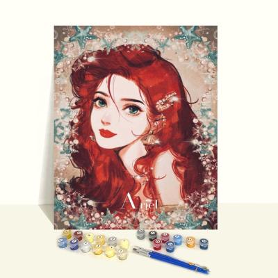 China Customization Beautiful Ariel Princess DIY Orfon TZ5086 Personalized Digital Hand Painted Painting Acrylic Dye With 24colors Brushes Portrait for sale