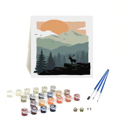 China Customization Orfon Q158 Forest Landscape Custom Painting By Numbers Kits With Frame DIY Acrylic Painting On Canvas With Brush Decoration Painting for sale