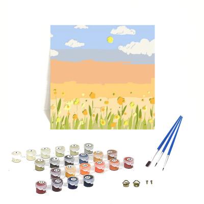 China Customization Orfon Q991 flower field oil painting hand painted kit for adults paint by numbers on canvas with frame painting diy wholesale for sale