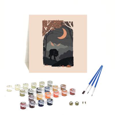 China Customization Drofe Q233 DIY Night Wolf Oil Painting With Acrylic Brushes Digital Painting Kits On Canvas Chinese Factory Sale Directly for sale