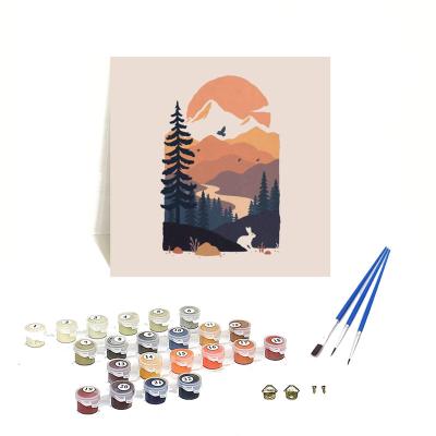 China Custom Orfon Q237 forest sunset custom diy painting landscape painting customization by numbers with 8 color acrylic paint oil painting wholesale for sale