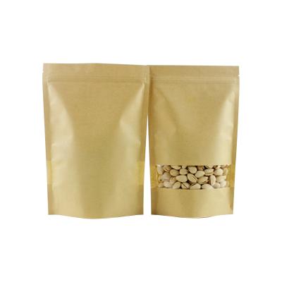 China OEM & ODM High Quality Recycled Materials Brown Color Custom Food Kraft Paper Ziplock Paper Bags With Window for sale