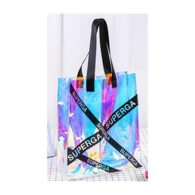 China Portable PVC clear laser clear bag fashion handbag beach waterproof transparent bag for ladies for sale