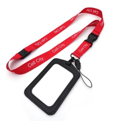 China Manufacturer Customized Polyester Card Sleeve Arming Rope Black Buckle Heat Transfer Lanyard With Card Plug for sale