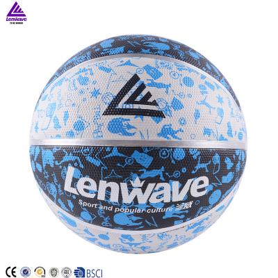 China Cheap custom printed basketball rubber ball brand Lenwave logo colorful rubber basketball for sale