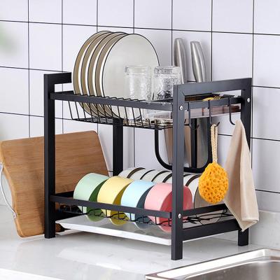 China Kitchen Stocked 2 Layer Dish Rack Stainless Steel Kitchen Dish Storage Detachable Draining Rack for sale