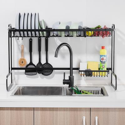 China Stocked Kitchen Double-Tank Drain Dish Rack Stainless Steel Rack Above Sink for sale