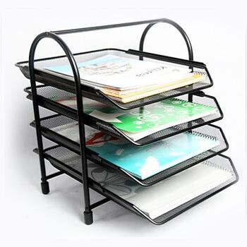 China Black Metal 4 Tiers Metal Mesh File Tray Tray Holder For Office for sale