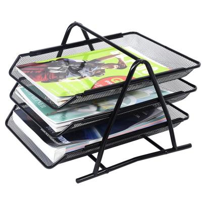 China Office Mesh Document File Paper Letter Tray Organizer Holder A4 Metal 3 Row Metal Document Trays for sale