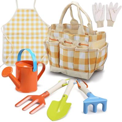 China Garden Tool for Kids Children Gardening Tool Kit, with Kids Sized Rake, Fork, Trowel, Apron, Watering Can and Tote Bag, Wooden Handle and goods for sale