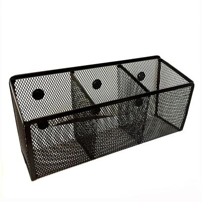 China Temperature Display Cup 3 Compartment Desk Organizer Metal Mesh Magnetic Beveled Storage Bin for sale