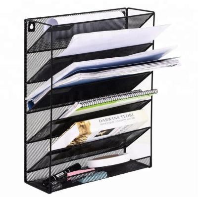 China Wall Mounted Metal Wire Mesh Desk Tray Magazine Organizer 6 Tier Wall Mount Document Letter Tray Organizer for sale