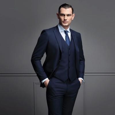 China 2021 Latest Design Wool Business Suit Mens Blue Suit Anti Shrink Custom Fit for sale