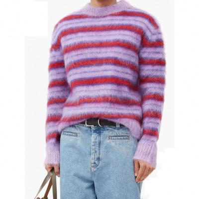 China 2021 Anti-wrinkle custom OEM and ODM men sweater Fuzzy Jacquard mohair knit pullover knitwear long sleeve knitted crewneck men mohair sweater for sale