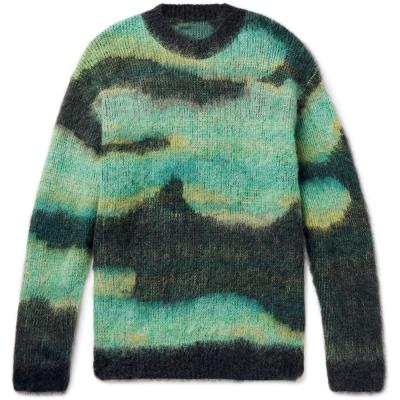 China 2021 Anti-wrinkle custom OEM and ODM mohair men sweater Fuzzy Jacquard knit sweaters knitwear winter crewneck knitted designer sweater for men for sale