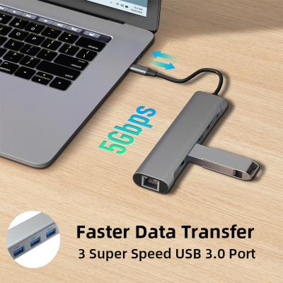 Cina USB 3.0 5Gbps 4K HKMI 60W PD Docking station multiporta con ricarica 1Gbps Ethernet 6 in 1 in vendita