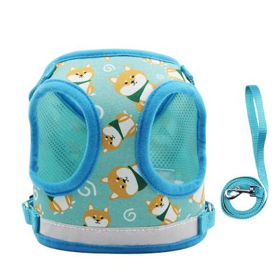 China 2022 New Design Padded Cartoon Printing Pure Cotton Pet Dog Leash Suit Adjustable Step In Harness for sale