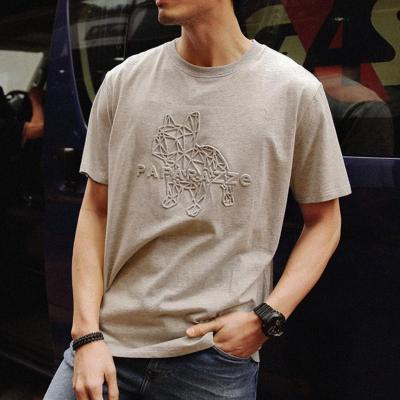 China 2020 Sustainable China Suppliers Custom Emboss Logo 100 Cotton T-Shirt Solid Color Crewneck Tee 160g 180g 200g 3D Embossed Cotton Embossed Tee for sale