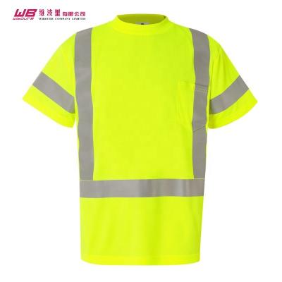 China Cheap Anti Shrink Fluorescent Uniform Polyester Lime Price Heat Stripe Polyester Embroidery Logo Safety Reflective T-shirt For Men for sale