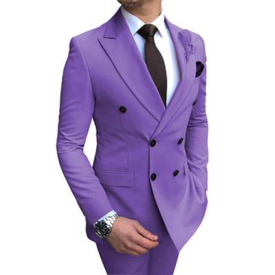 China Purple wedding suits slim suits high quality anti-shrink 2 piece men's double breasted suits for men for sale