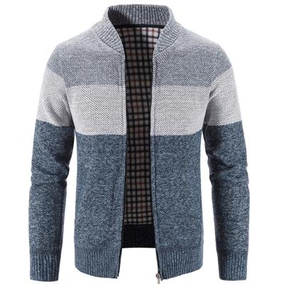 China Anti-pilling fashion plus size plus gray men's zipper block velvet thick O-neck color cardigan sweater for sale