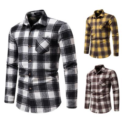 China Wholesale Anti-Pilling Plaid Winter Thick Stylish Men's Casual Flannel Yellow Flannel Shirt For Men for sale