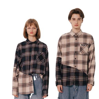 China Plaid Anti-Shrink Classic Patchwork Couples Casual Loose Long Sleeve Shirt Spring Fit Shirts For Men for sale