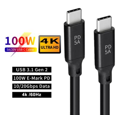 China Support 4K USB C Cable PD 100W 20V 5A Audio Video 4K 10Gbps Audio Video Support Transfer Speed ​​USB 3.1 Type-C Gen2 To Type-C Cable for sale