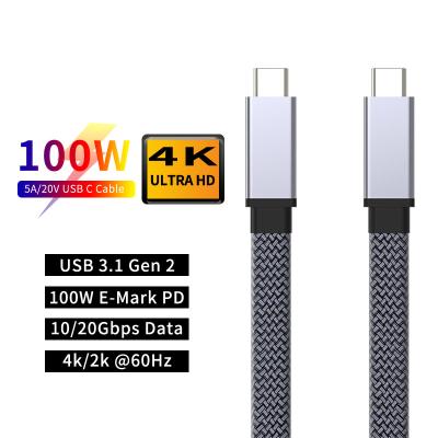 China Wholesale Custom Fast Speed ​​10Gbps Dataroad Braid Nylon100W 3.5MM Flat Type C USB C To USB C Charging Cable for sale