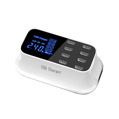 China Left Desk Wall Mounted Multi-port USB Charger Station Mobile Phone 8 USB Plug Travel Charging Adapter with LED Display for sale