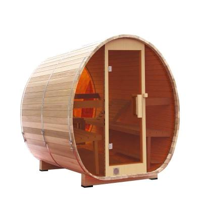 China 2021 Computer Control Panel New Design Fashionable Garden Furniture Red Outdoor Clear Cedar Glass Barrel Sauna for sale