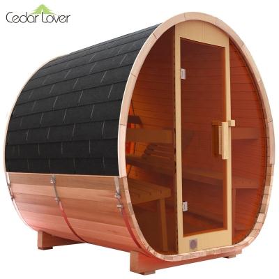 China With Red Cedar Clear Transom Windows New Style Outdoor Cabin Barrel Sauna Lover Traditional Wooden Dry Steam Room for sale