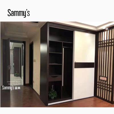 China Wardrobe System Convertible Aluminum Wood Cabinet Post Sliding Doors Walk In Closet for sale