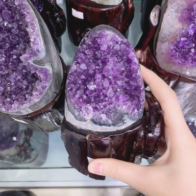 China China Wholesale High Quality Crystal Opens Group Purple Crystal Lucky Healing Hole Decoration Amethyst Home Cave for sale