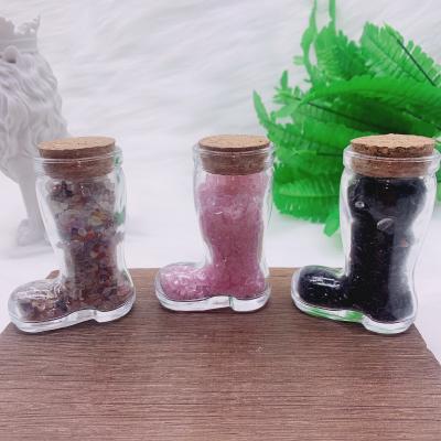 China Wholesale China Water Bottle Shaped Star Infused Gravel Stone Crystal Wish Bottle Folk Crafts For Physiotherapy Decoration for sale