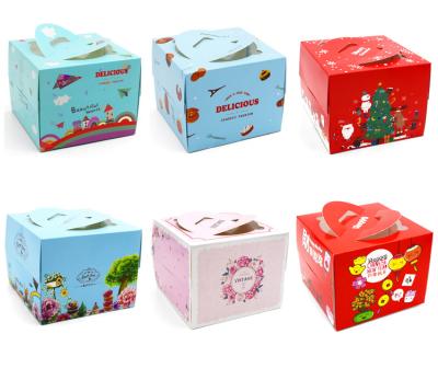 China Recycled materials wholesale high quality colorful paper biodegradable paper cake box Merry Christmas birthday bakery cake box packaging for sale